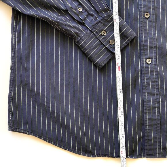 Faconnable Mens Dress Shirt Button Down XXL Navy Mint Pinstripe 100% Cotton - Picture 10 of 12